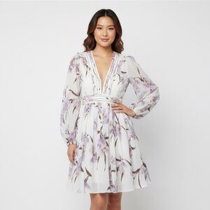 Zimmermann Honour Floral Long Sleeve Plissé Dress Size 0 Purple